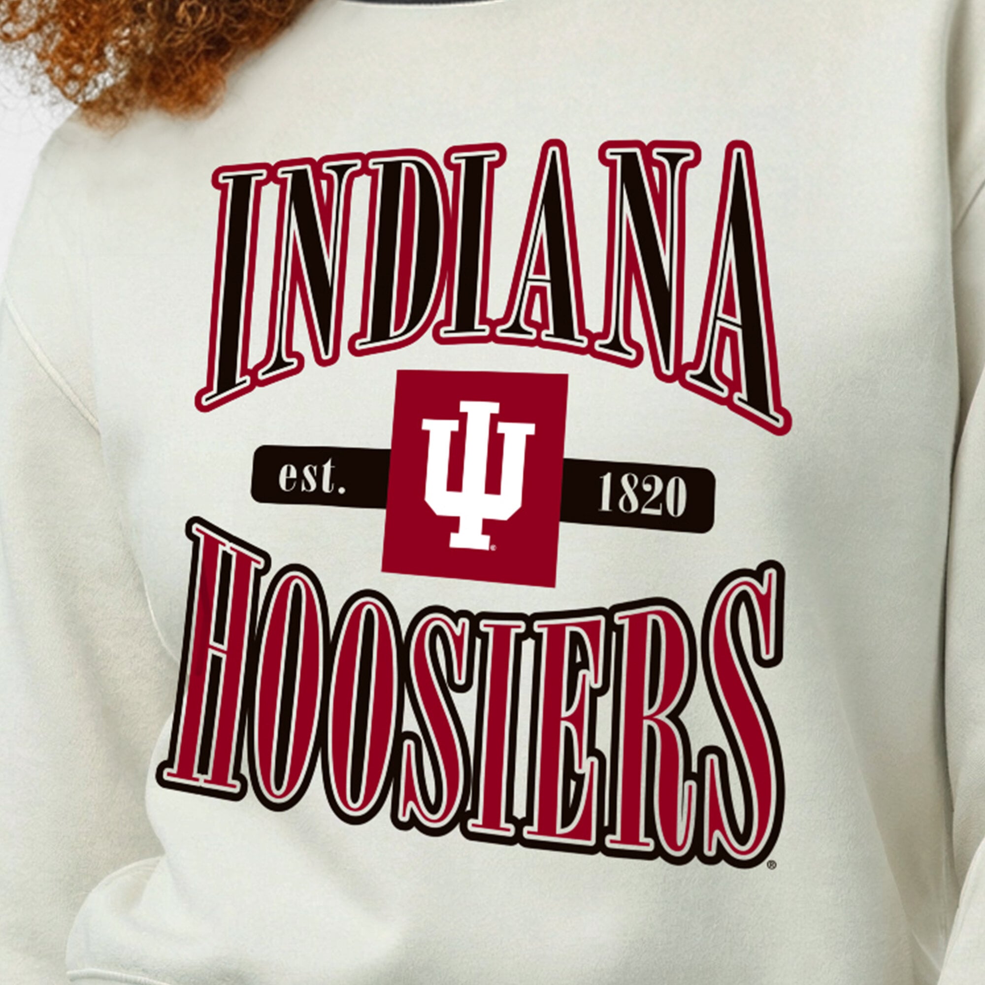 Women's Champion  White Indiana Hoosiers Yarn Dye Rib Reverse Weave Crew Sweatshirt